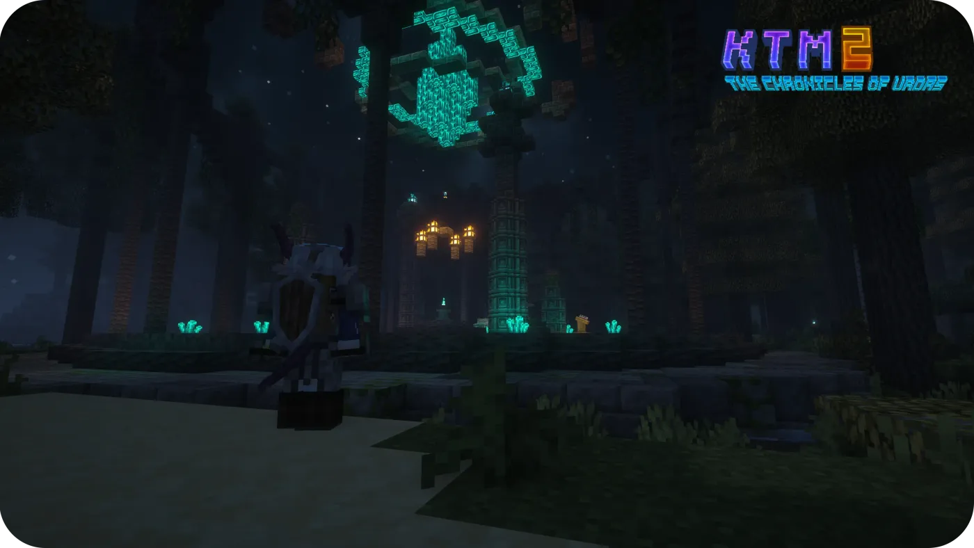 An arcane crystal shrine at night